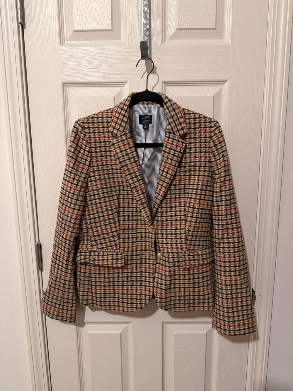 J. Crew Tan Plaid Wool-Blend Blazer